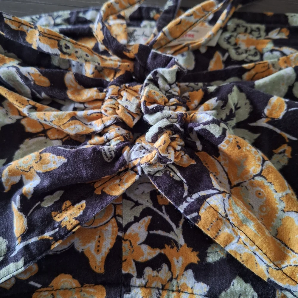 Free People Floral Tie-Front Halter Crop Top in Brown and Yellow